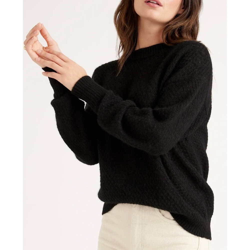 Quince Baby Alpaca Wool Diamond Stitch Crewneck Sweater Black Small